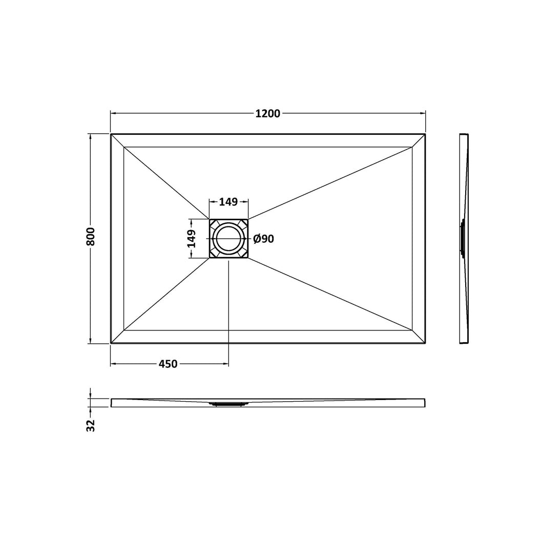 Nuie Slim Rectangular Trays Rectangular Shower Tray 1200 X 800mm Contemporary Grey Slate Acrylic Capped ABS Caco3 And Pu - JJ Building Materials