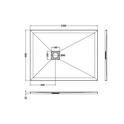 Nuie Slim Rectangular Trays Rectangular Shower Tray 1200 X 900mm Contemporary White Slate Acrylic Capped ABS Caco3 And Pu - JJ Building Materials