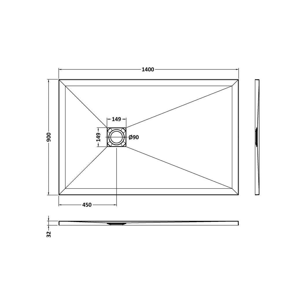 Nuie Slim Rectangular Trays Rectangular Shower Tray 1400 X 900mm Contemporary White Slate Acrylic Capped ABS Caco3 And Pu - JJ Building Materials