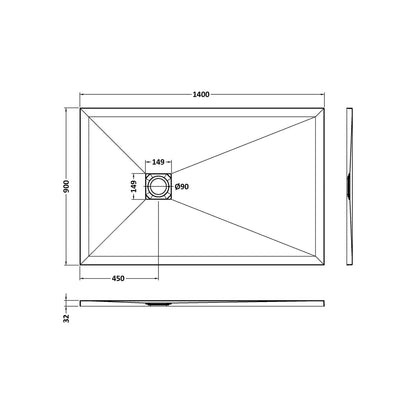 Nuie Slim Rectangular Trays Rectangular Shower Tray 1400 X 900mm Contemporary White Slate Acrylic Capped ABS Caco3 And Pu - JJ Building Materials