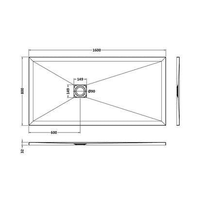 Nuie Slim Rectangular Trays Rectangular Shower Tray 1600 X 800mm Contemporary Grey Slate Acrylic Capped ABS Caco3 And Pu - JJ Building Materials