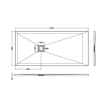 Nuie Slim Rectangular Trays Rectangular Shower Tray 1700 X 800mm Contemporary Black Slate Acrylic Capped ABS Caco3 And Pu - JJ Building Materials