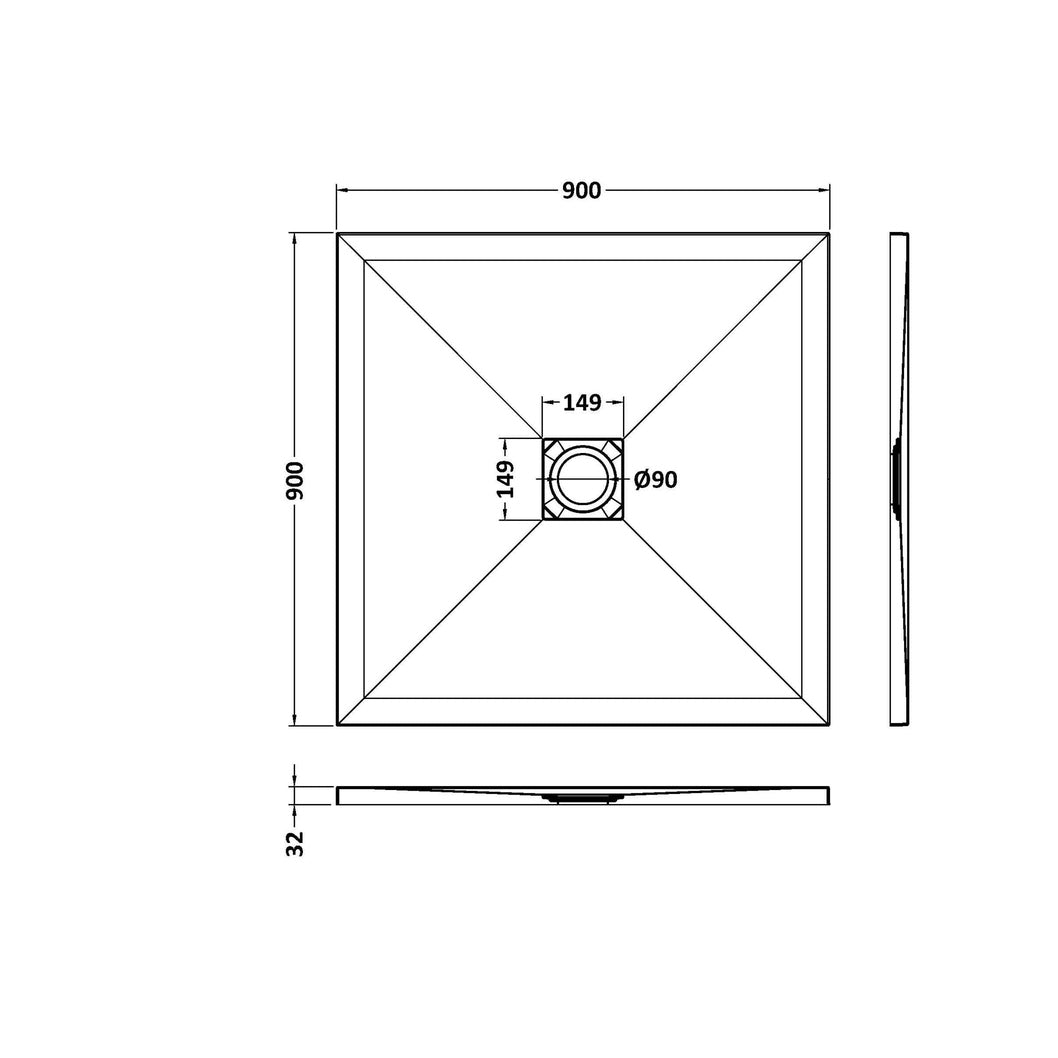 Nuie Slim Square Trays Square Shower Tray 900 X 900mm Contemporary White Slate Acrylic Capped ABS Caco3 And Pu - JJ Building Materials