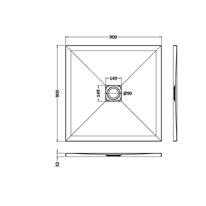 Nuie Slim Square Trays Square Shower Tray 900 X 900mm Contemporary White Slate Acrylic Capped ABS Caco3 And Pu - JJ Building Materials