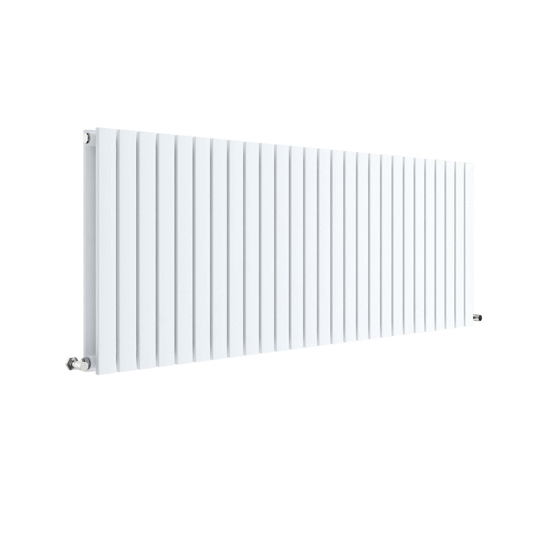 Nuie Sloane Horizontal Double Panel Radiator 600 X 1572 Contemporary Satin White Steel 600x1572x72mm - JJ Building Materials