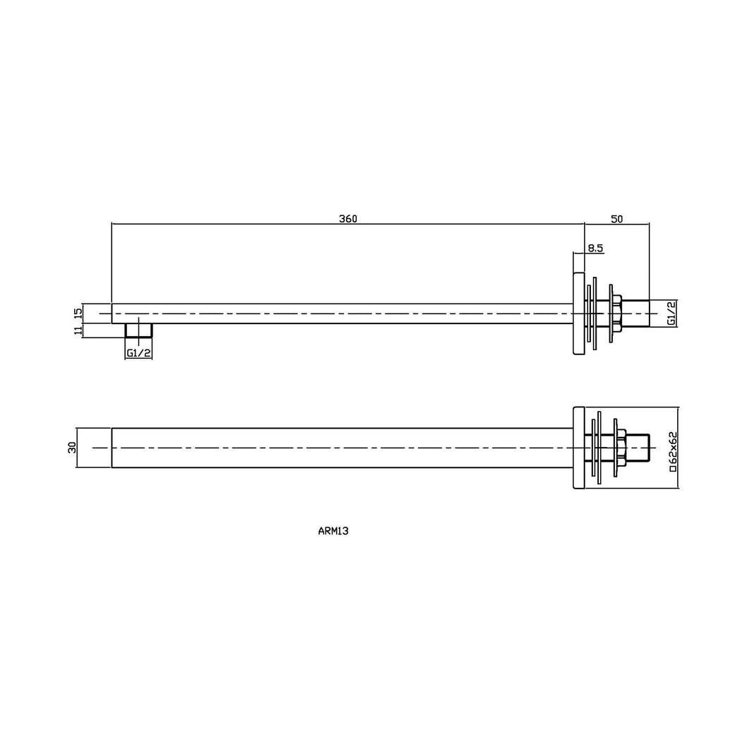Nuie Small Rectangular Shower Arm Contemporary Brushed Bronze Brass 62x62x410mm - JJ Building Materials
