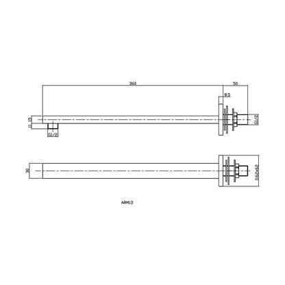 Nuie Small Rectangular Shower Arm Contemporary Brushed Bronze Brass 62x62x410mm - JJ Building Materials