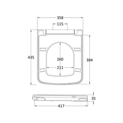 Nuie Soft Close Toilet Seat Contemporary White Stainless Steel Nylon,urea 53x358x435mm - JJ Building Materials