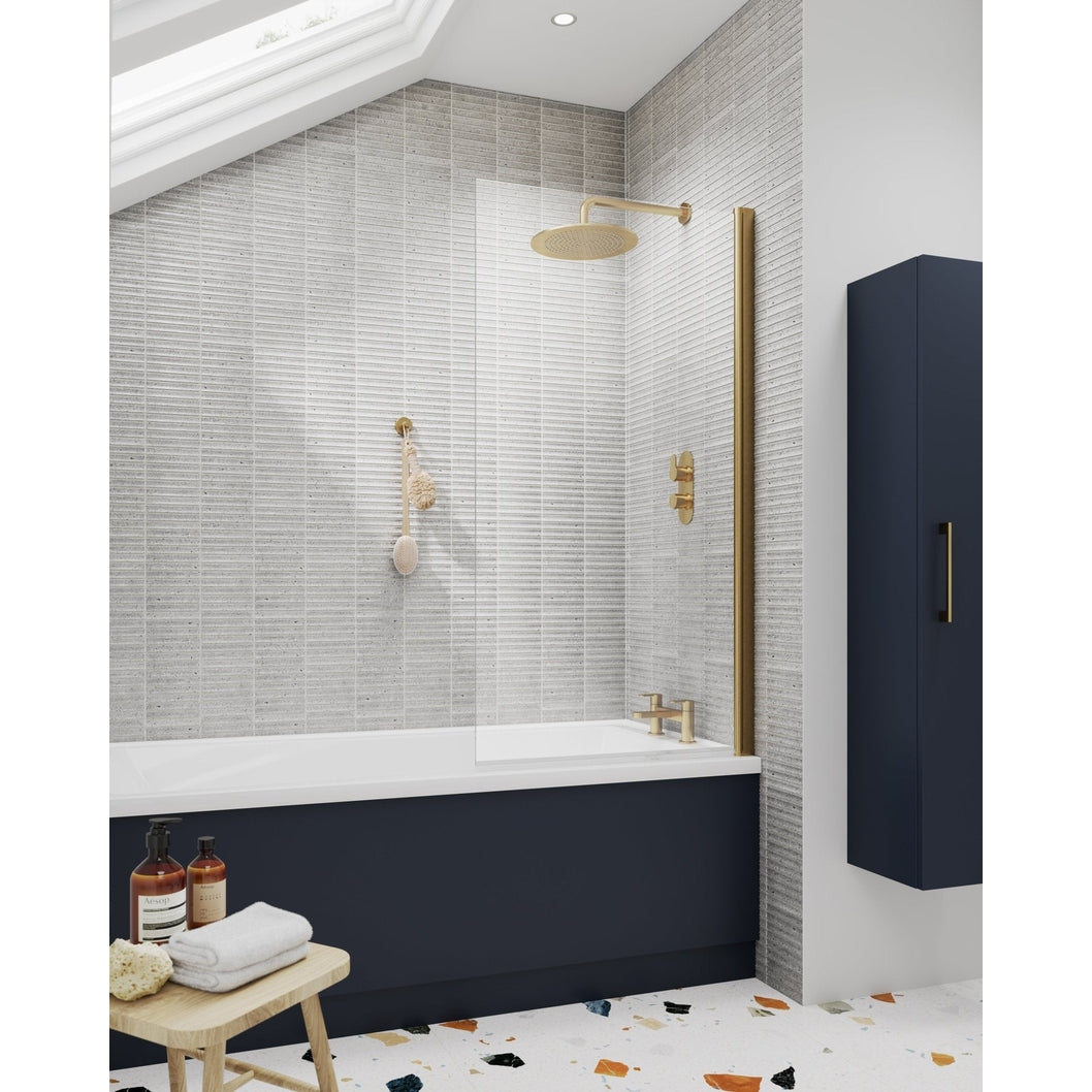 Nuie Square Bath Screen Contemporary Brushed Brass Aluminium 1430x790x24mm - JJ Building Materials
