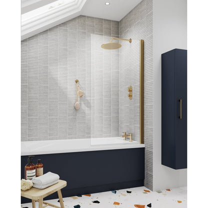 Nuie Square Bath Screen Contemporary Brushed Brass Aluminium 1430x790x24mm - JJ Building Materials