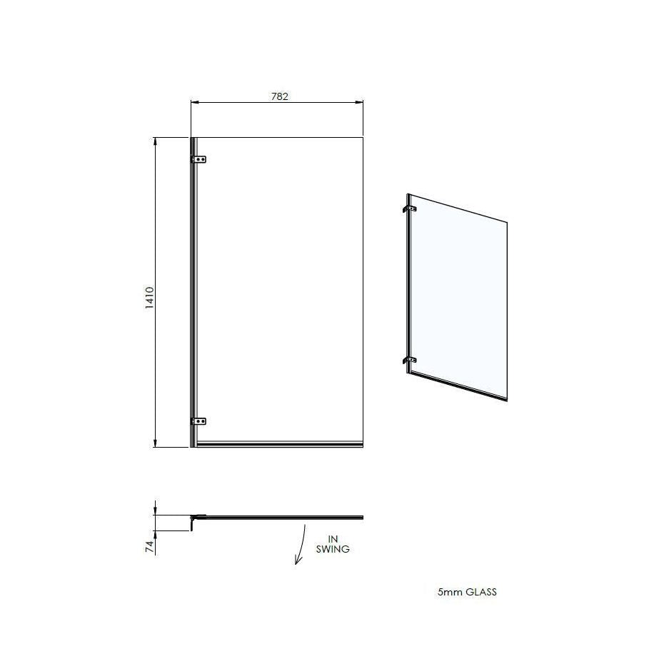 Nuie Square Bath Screen Contemporary Chrome Aluminium 1410x782x38mm - JJ Building Materials