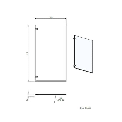 Nuie Square Bath Screen Contemporary Chrome Aluminium 1410x782x38mm - JJ Building Materials