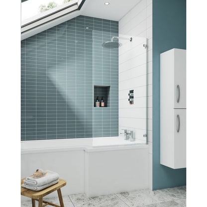 Nuie Square Bath Screen Contemporary Chrome Aluminium 1410x782x38mm - JJ Building Materials