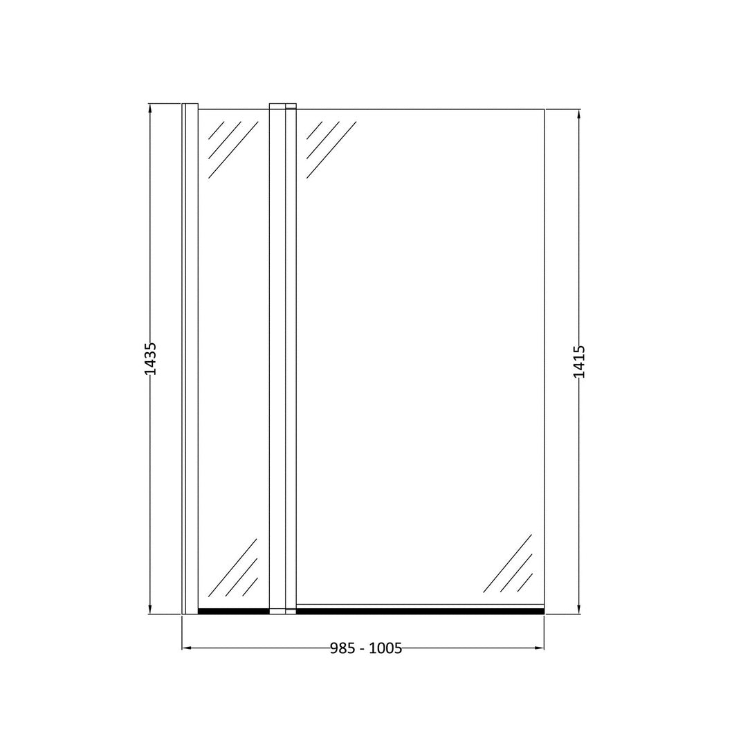 Nuie Square Bath Screen With Fixed Panel Contemporary Chrome Aluminium 1433x998x24mm - JJ Building Materials