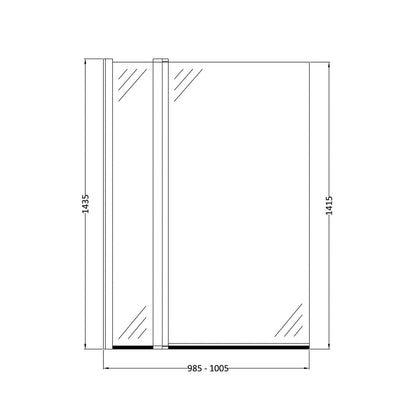Nuie Square Bath Screen With Fixed Panel Contemporary Chrome Aluminium 1433x998x24mm - JJ Building Materials