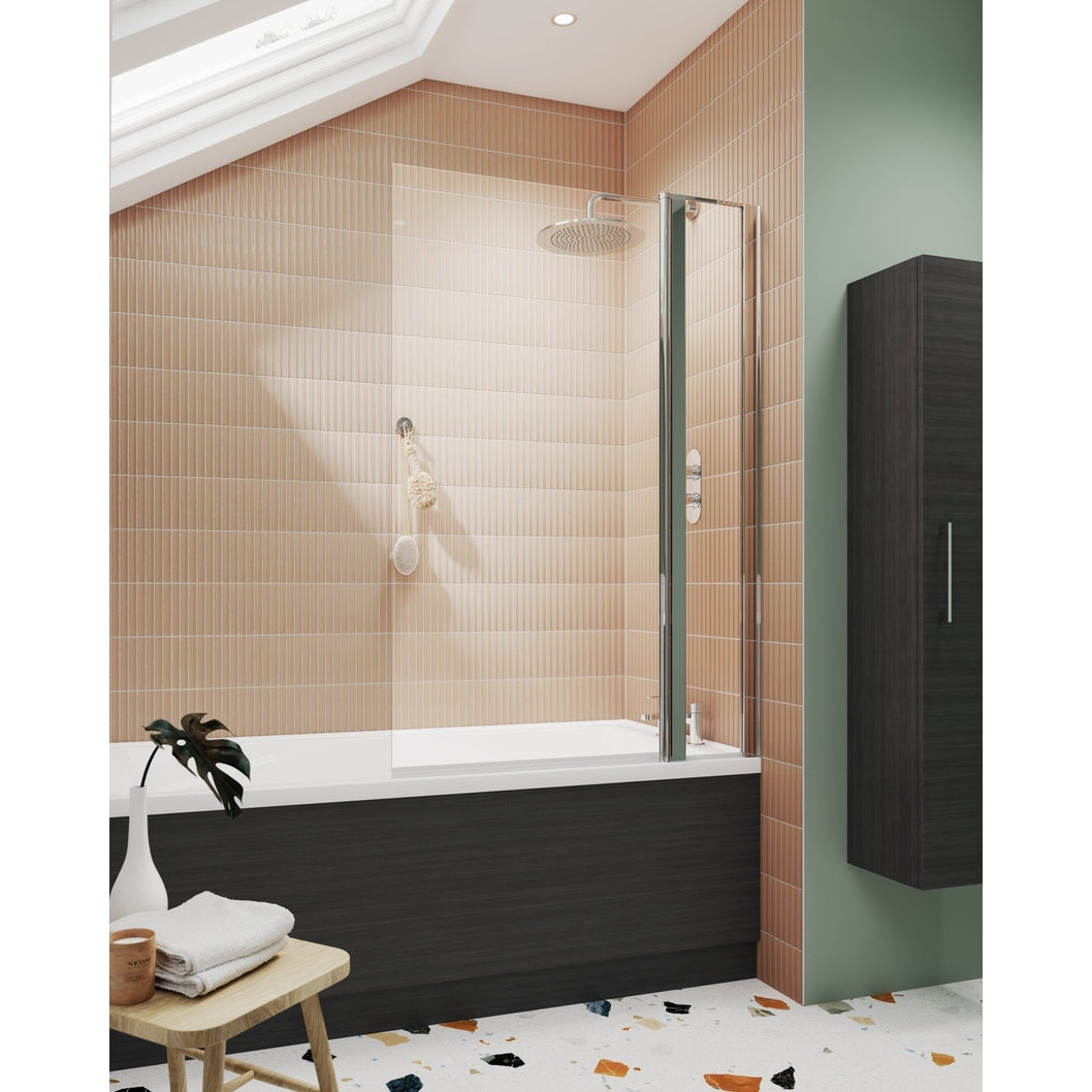 Nuie Square Bath Screen With Fixed Panel Contemporary Chrome Aluminium 1433x998x24mm - JJ Building Materials