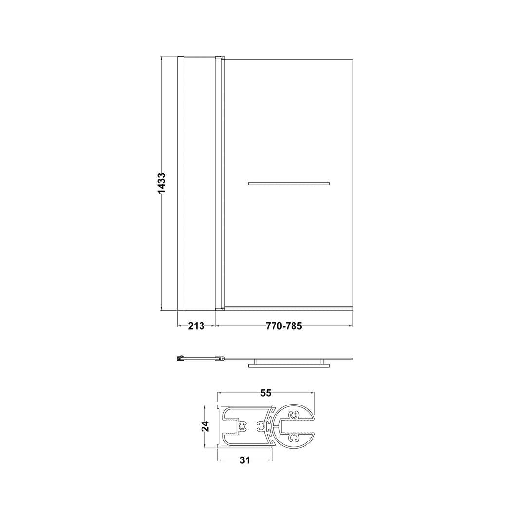 Nuie Square Bath Screen With Fixed Panel & Rail Contemporary Chrome Aluminium 1433x998x24mm - JJ Building Materials