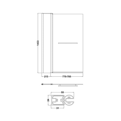 Nuie Square Bath Screen With Fixed Panel & Rail Contemporary Chrome Aluminium 1433x998x24mm - JJ Building Materials