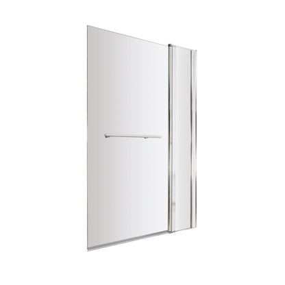 Nuie Square Bath Screen With Fixed Panel & Rail Contemporary Chrome Aluminium 1433x998x24mm - JJ Building Materials