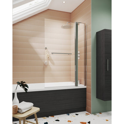 Nuie Square Bath Screen With Fixed Panel & Rail Contemporary Chrome Aluminium 1433x998x24mm - JJ Building Materials