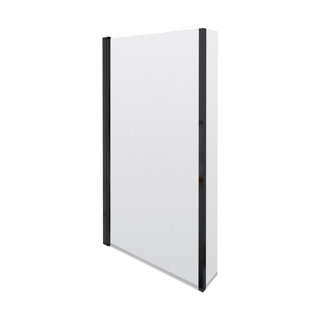 Nuie Square Bath Screen With Fixed Return Contemporary Matt Black Aluminium 1430x795x150mm - JJ Building Materials
