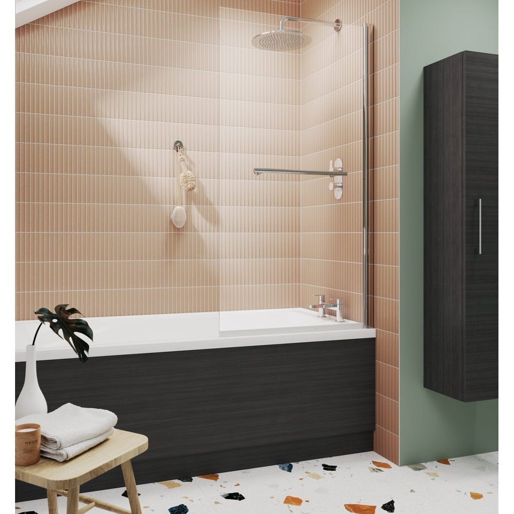 Nuie Square Bath Screen With Rail Contemporary Chrome Aluminium 1430x790x24mm - JJ Building Materials