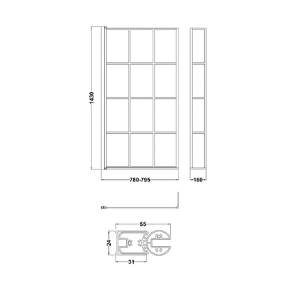 Nuie Square Black Framed Bath Screen With Fixed Return Contemporary Matt Black Aluminium 1430x795x150mm - JJ Building Materials