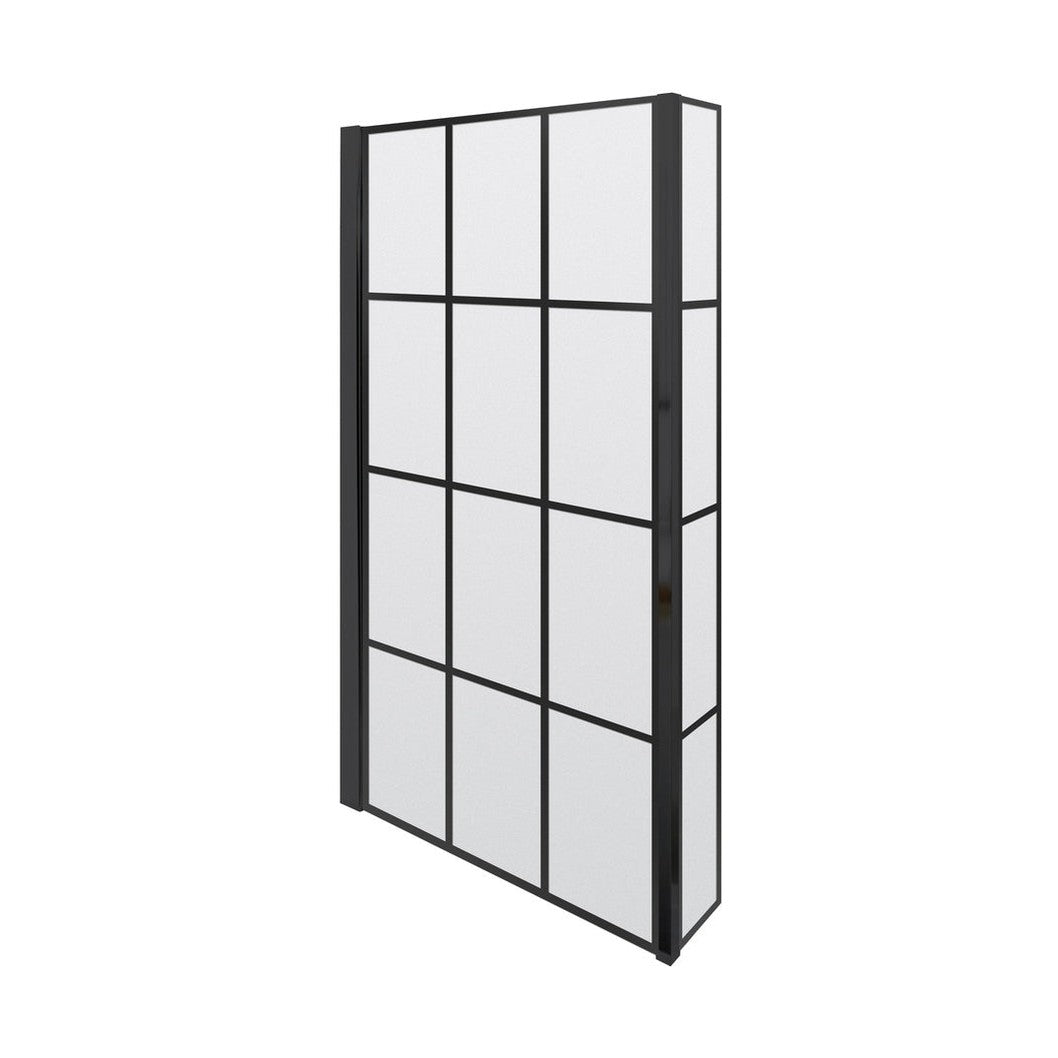 Nuie Square Black Framed Bath Screen With Fixed Return Contemporary Matt Black Aluminium 1430x795x150mm - JJ Building Materials