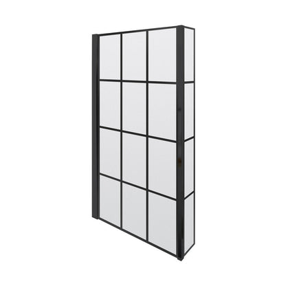 Nuie Square Black Framed Bath Screen With Fixed Return Contemporary Matt Black Aluminium 1430x795x150mm - JJ Building Materials
