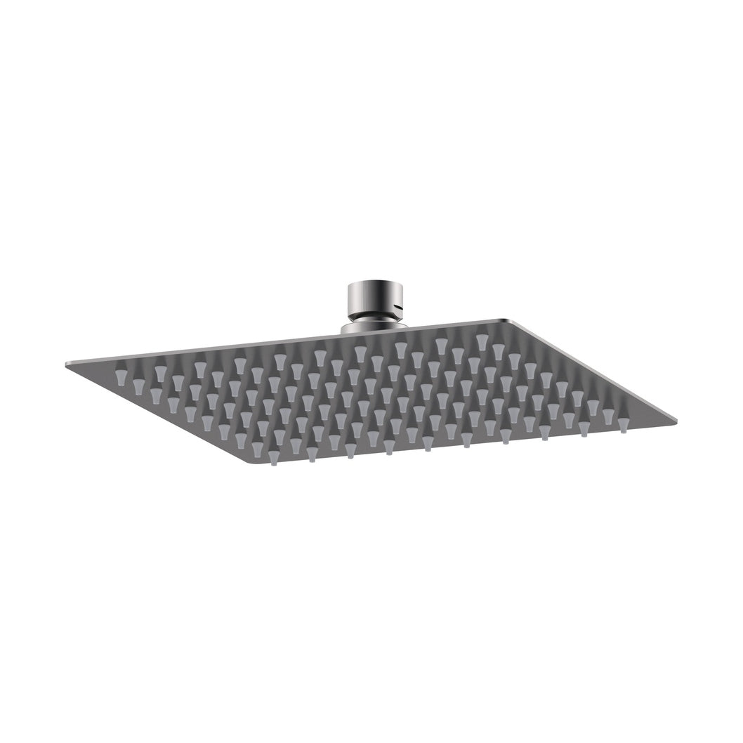 Nuie Square Fixed Head 200mm Contemporary Brushed Pewter Stainless Steel 50x200x200mm - JJ Building Materials
