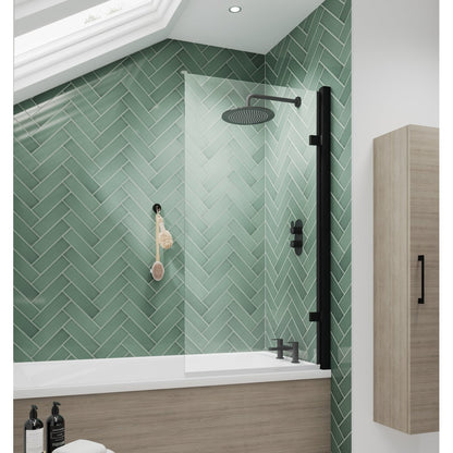 Nuie Square Hinged Bath Screen - 8mm Contemporary Matt Black Aluminium 1520x830x24mm - JJ Building Materials