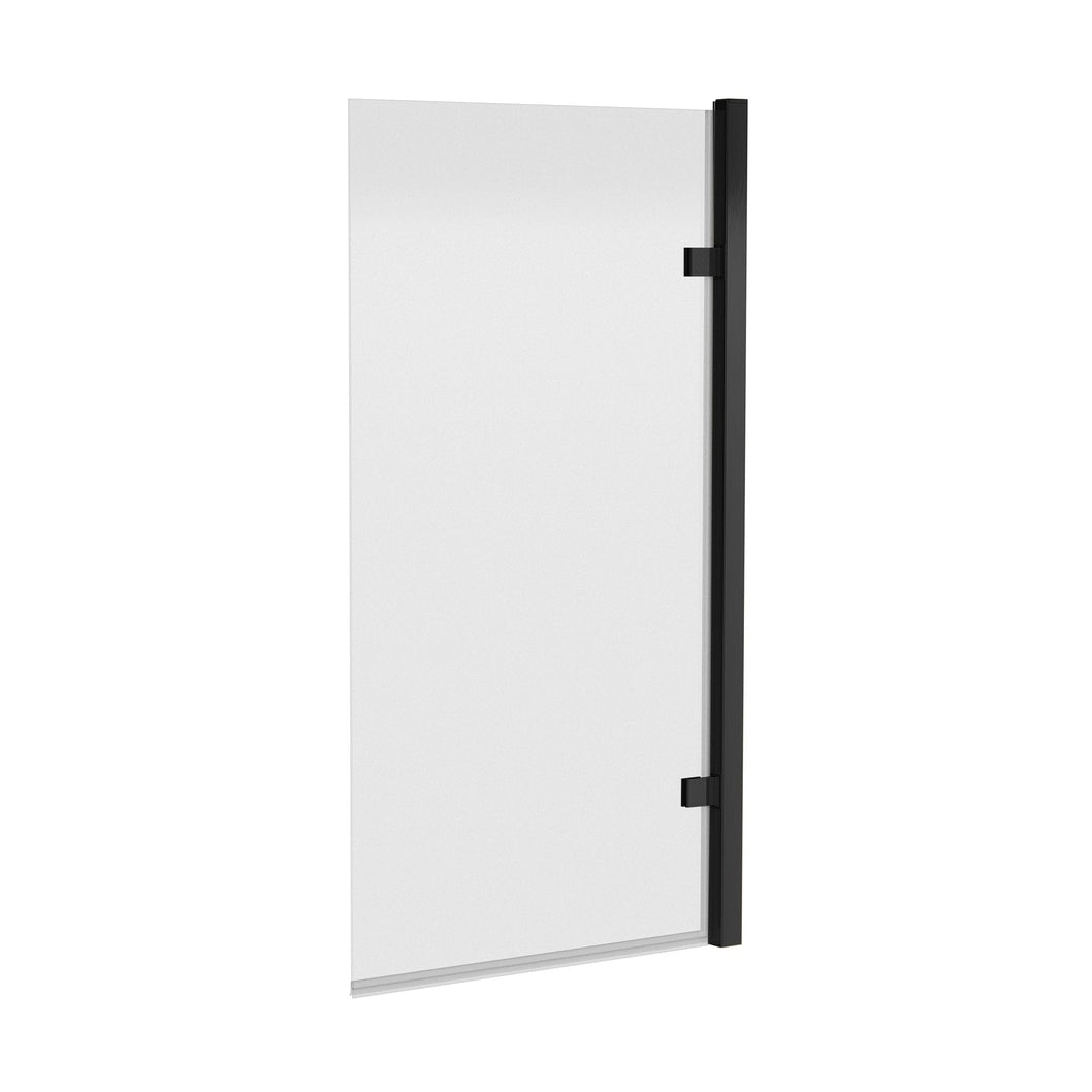 Nuie Square Hinged Bath Screen - 8mm Contemporary Matt Black Aluminium 1520x830x24mm - JJ Building Materials