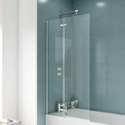 Nuie Square Hinged Bath Screen Contemporary Chrome Aluminium 1400x750x38mm - JJ Building Materials