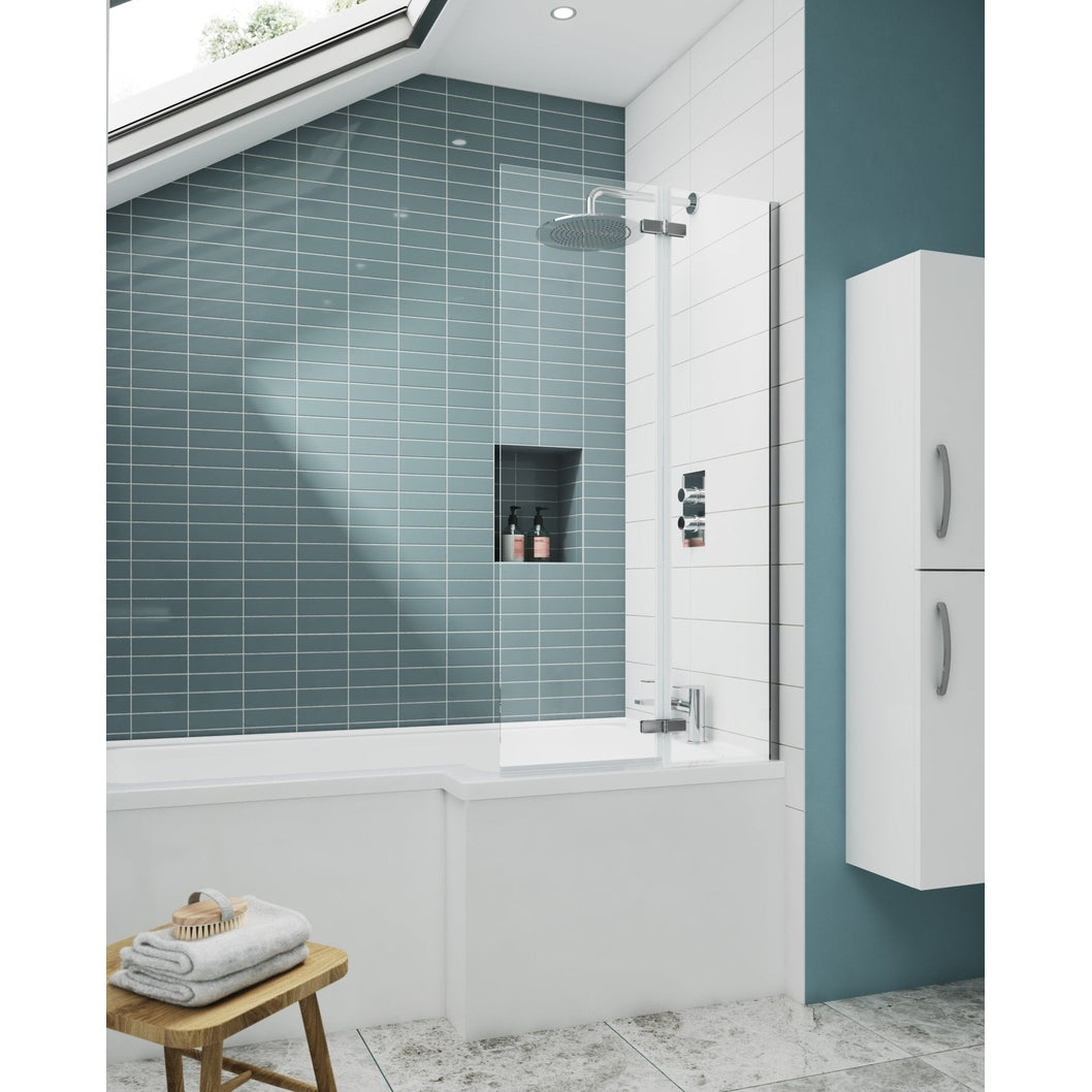 Nuie Square Hinged Bath Screen Contemporary Chrome Aluminium 1400x750x38mm - JJ Building Materials