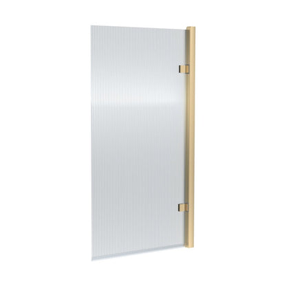 Nuie Square Hinged Fluted Bath Screen - 8mm Contemporary Brushed Brass Aluminium 1520x830x24mm - JJ Building Materials