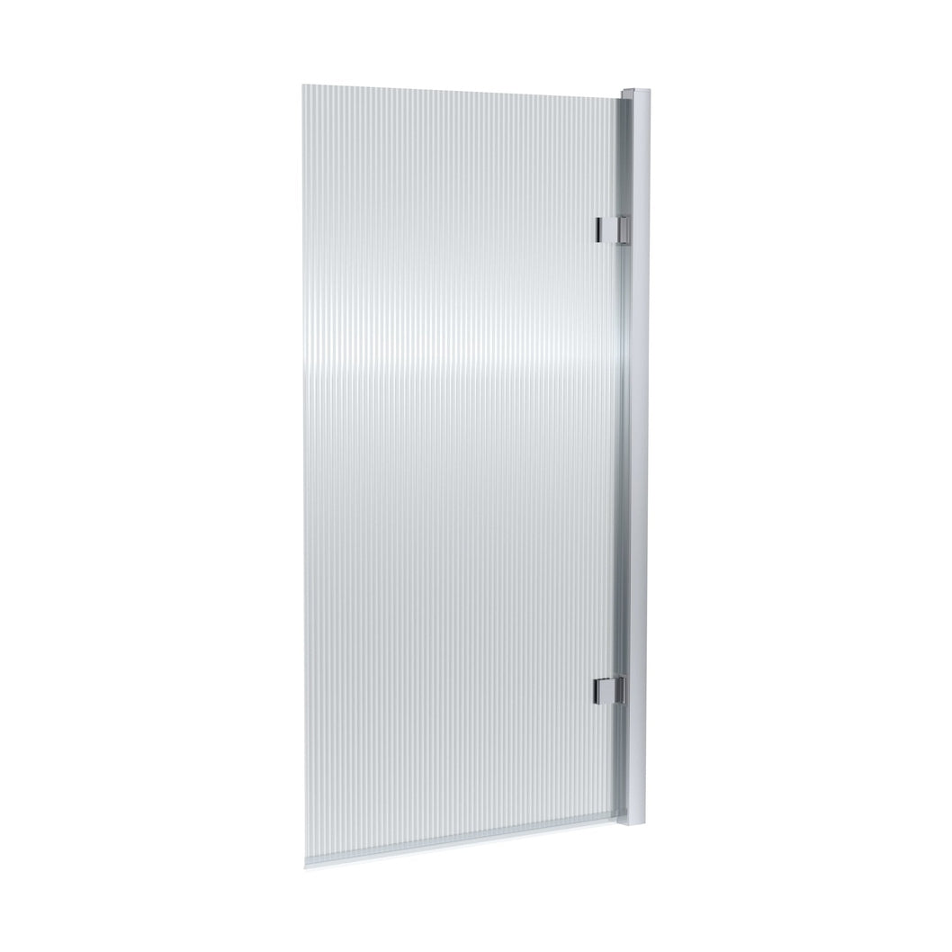 Nuie Square Hinged Fluted Bath Screen - 8mm Contemporary Chrome Aluminium 1520x830x24mm - JJ Building Materials