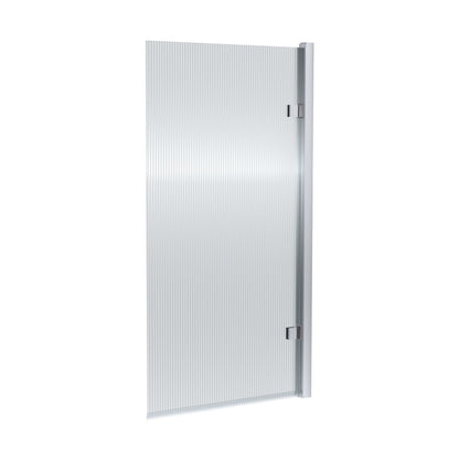 Nuie Square Hinged Fluted Bath Screen - 8mm Contemporary Chrome Aluminium 1520x830x24mm - JJ Building Materials