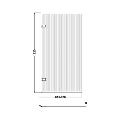 Nuie Square Hinged Fluted Bath Screen - 8mm Contemporary Chrome Aluminium 1520x830x24mm - JJ Building Materials