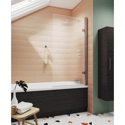 Nuie Square Hinged Fluted Bath Screen - 8mm Contemporary Chrome Aluminium 1520x830x24mm - JJ Building Materials