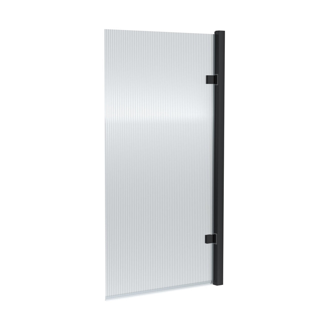 Nuie Square Hinged Fluted Bath Screen - 8mm Contemporary Matt Black Aluminium 1520x830x24mm - JJ Building Materials