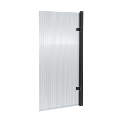 Nuie Square Hinged Fluted Bath Screen - 8mm Contemporary Matt Black Aluminium 1520x830x24mm - JJ Building Materials