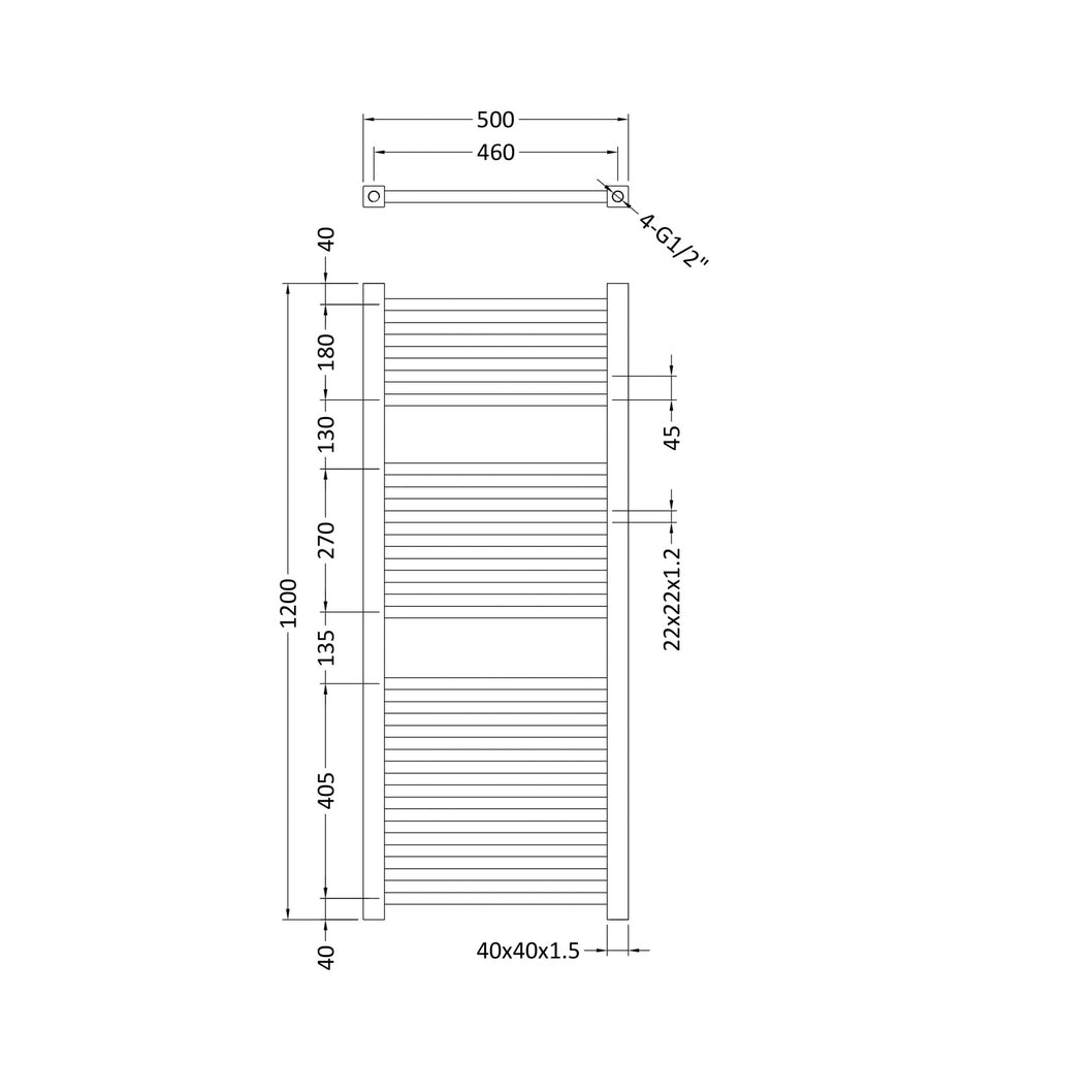 Nuie Square Ladder Rail Contemporary Chrome Steel 1200x500x40mm - JJ Building Materials