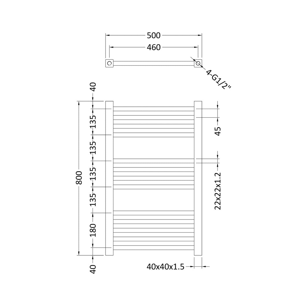 Nuie Square Ladder Rail Contemporary Chrome Steel 800x500x40mm - JJ Building Materials
