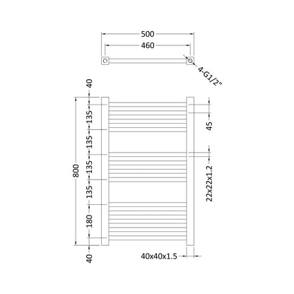 Nuie Square Ladder Rail Contemporary Chrome Steel 800x500x40mm - JJ Building Materials