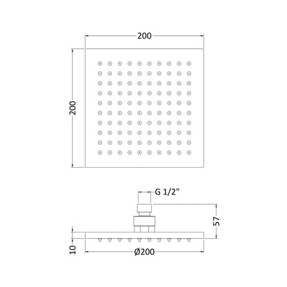 Nuie Square Led Fixed Head Contemporary Chrome Brass 58x200x200mm - JJ Building Materials