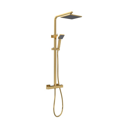 Nuie Square Thermostatic Bar Valve & Shower Kit Contemporary Brushed Brass Brass ABS 1200x200x465mm - JJ Building Materials