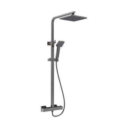 Nuie Square Thermostatic Bar Valve & Shower Kit Contemporary Brushed Pewter Brass ABS 1200x261x465mm - JJ Building Materials