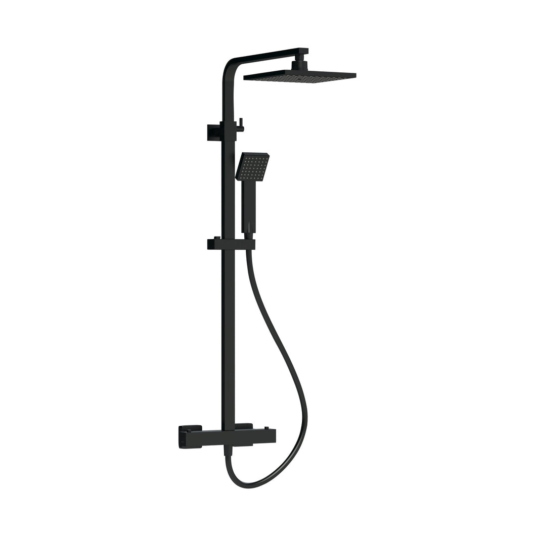 Nuie Square Thermostatic Bar Valve & Shower Kit Contemporary Matt Black Brass ABS 1200x200x465mm - JJ Building Materials