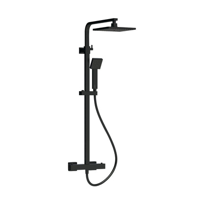 Nuie Square Thermostatic Bar Valve & Shower Kit Contemporary Matt Black Brass ABS 1200x200x465mm - JJ Building Materials