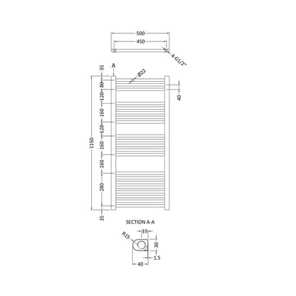Nuie Straight Ladder Rail Contemporary Anthracite Steel 1150x500x30mm - JJ Building Materials